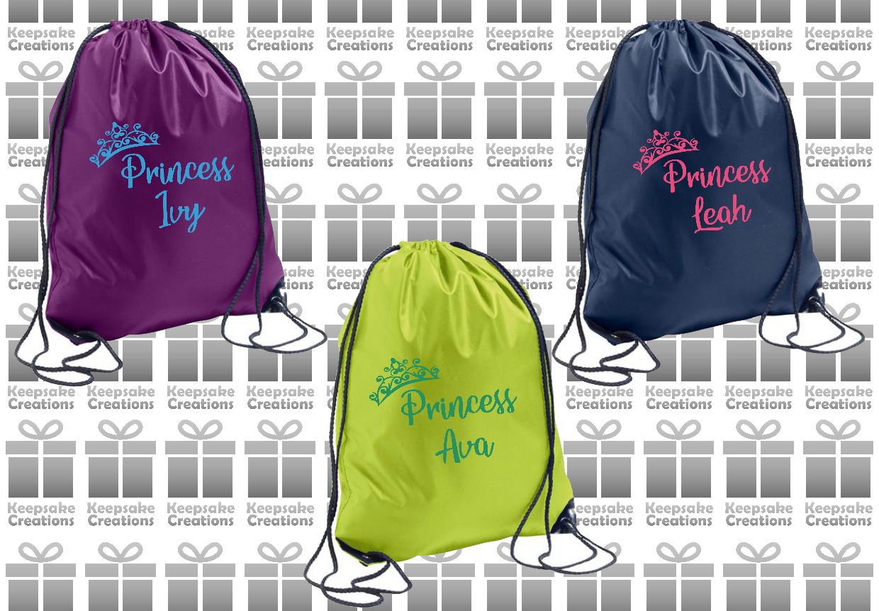 Personalised Princess Crown Design Drawstring Gym Bag