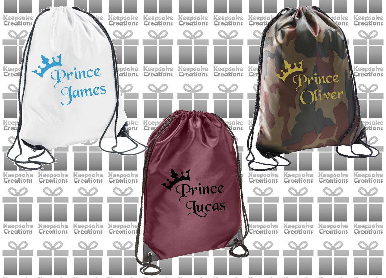Personalised Prince Crown Design Drawstring Gym Bag