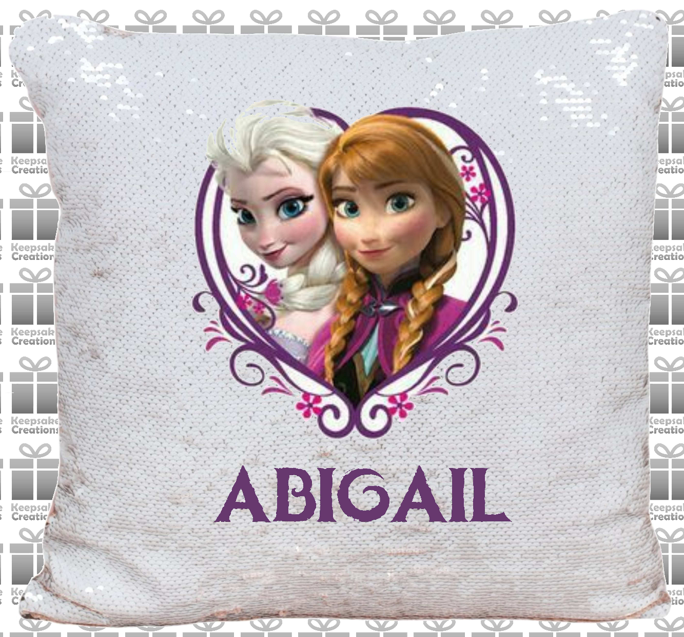 Personalised Frozen Anna and Elsa Sequin Cushion