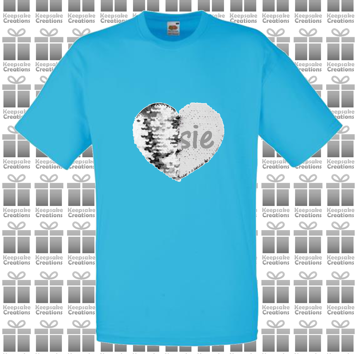 Personalised Unisex Standard Flip Sequin Heart T-shirt #AGP