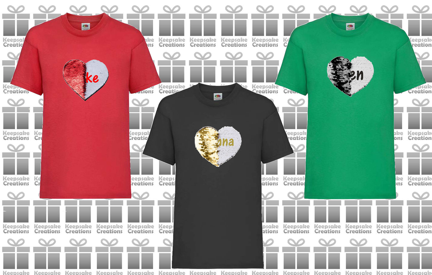 Personalised Unisex Standard Flip Sequin Heart T-shirt #BGR