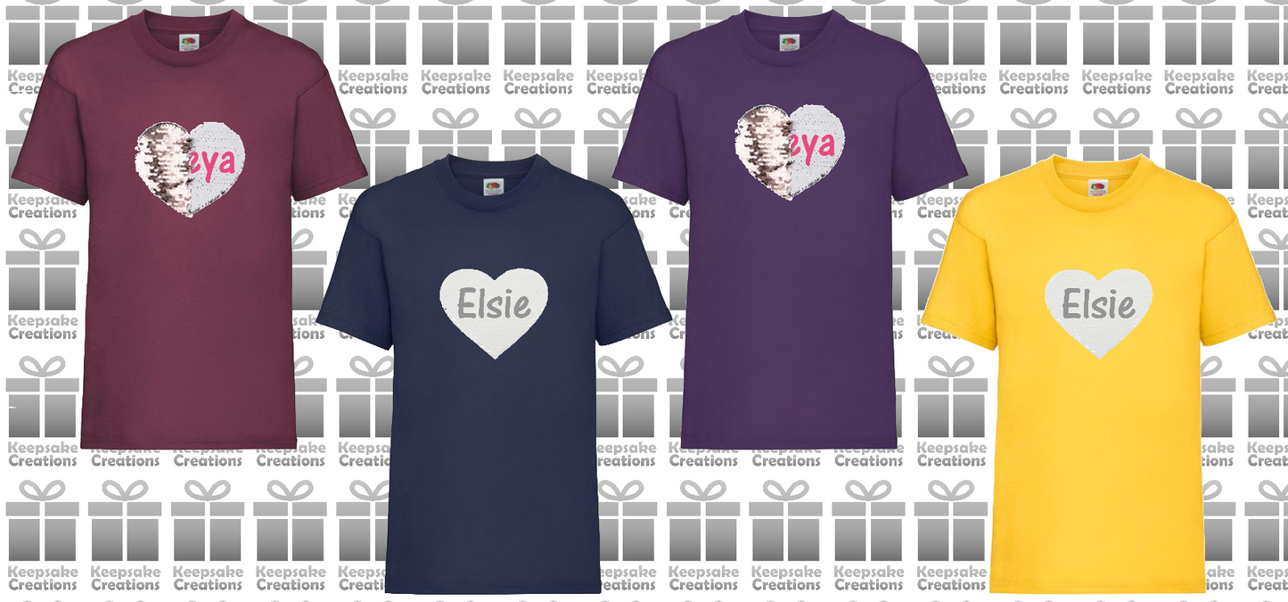 Personalised Kids Sequin Heart T-shirt #BNPY