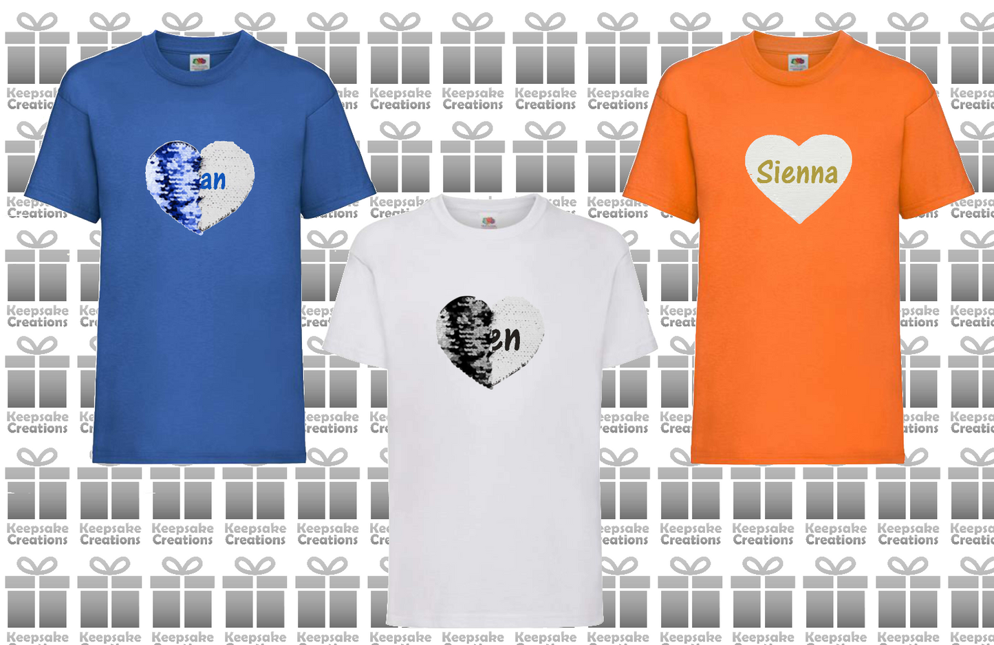 Personalised Unisex Standard Flip Sequin Heart T-shirt #BOW