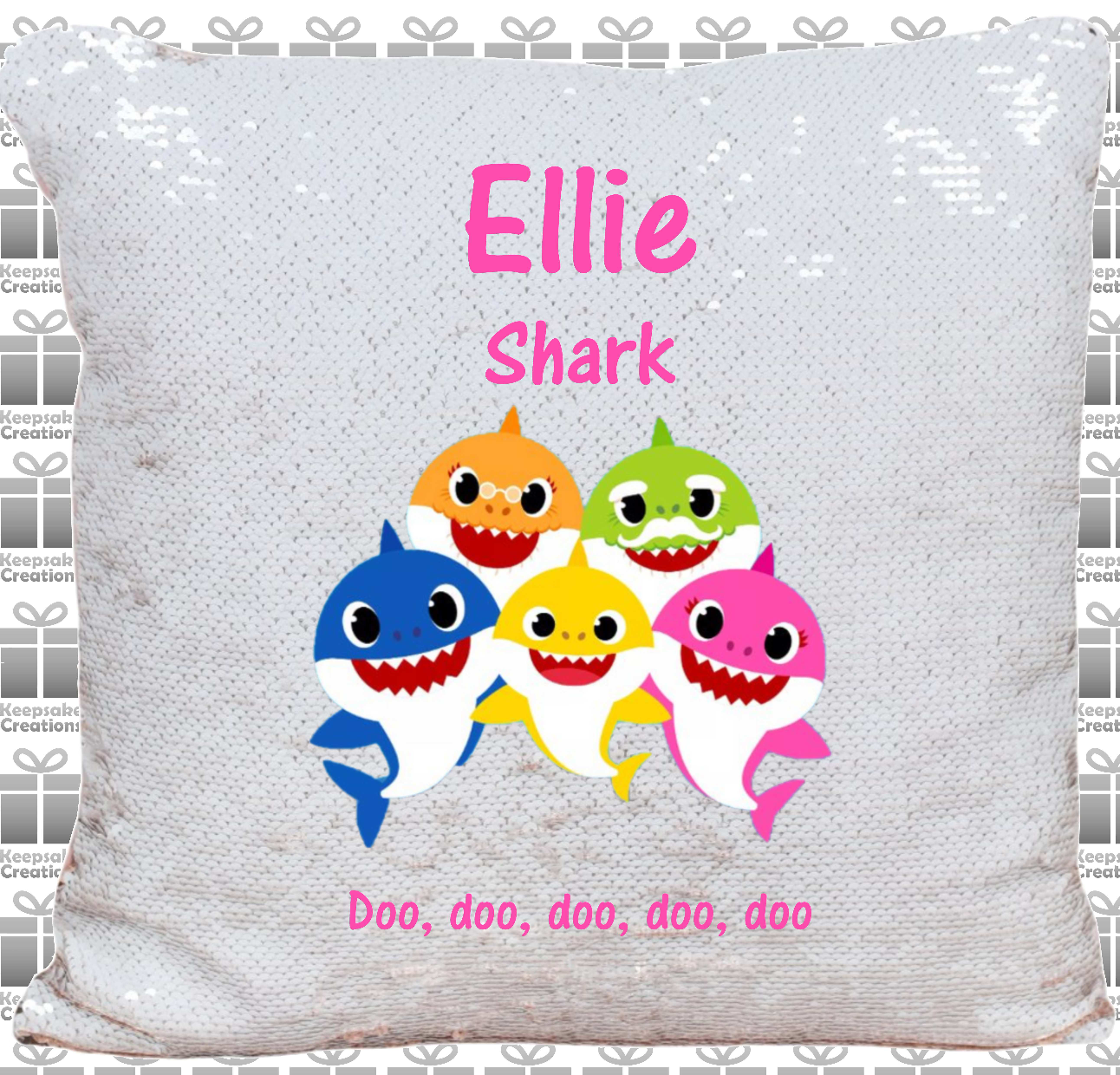 Personalised Baby Shark Do Do Do Girls Sequin Cushion