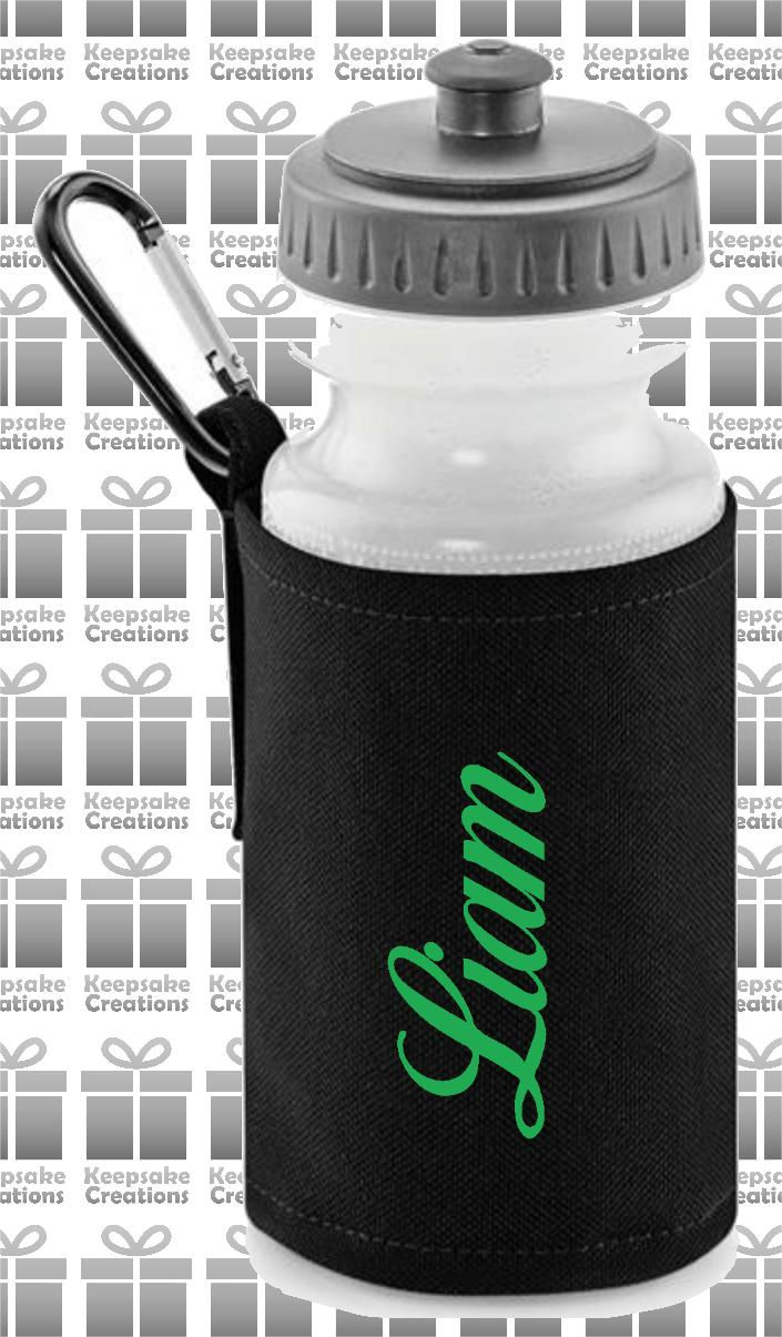 Personalised CURLY Design Reusable Water Bottle with Holder