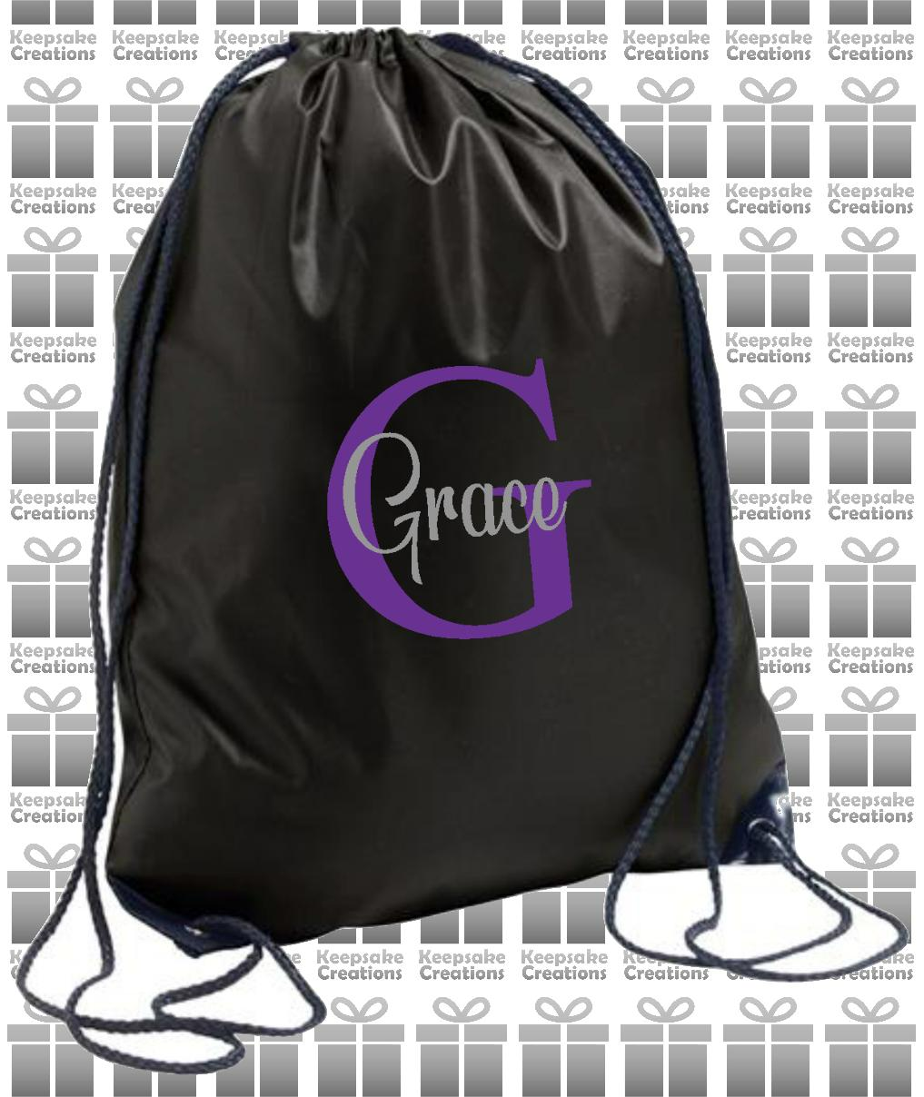 Personalised Monogram CURLY Design Drawstring Gym Bag