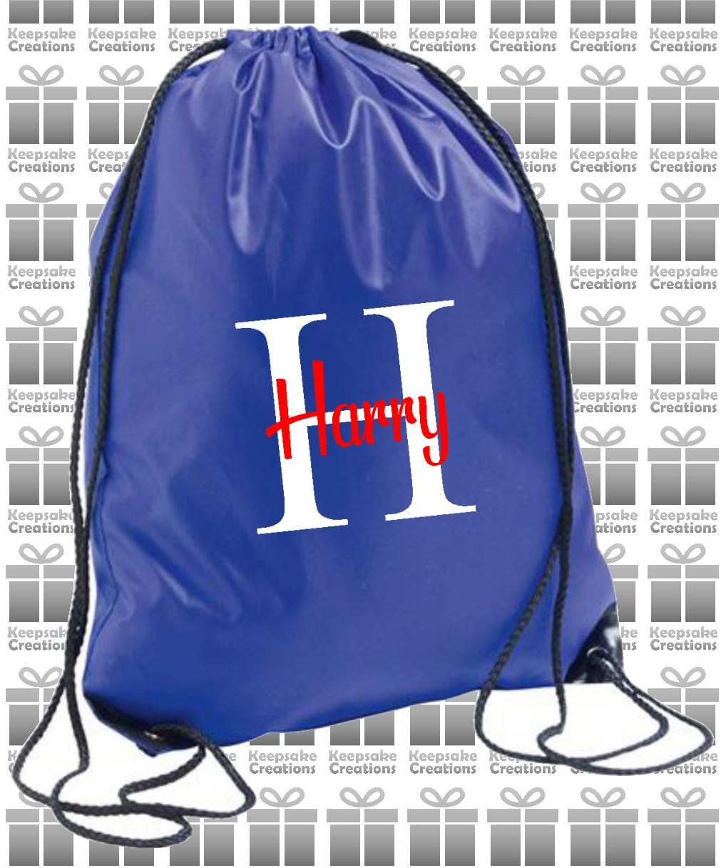 Personalised Monogram CURLY Design Drawstring Gym Bag