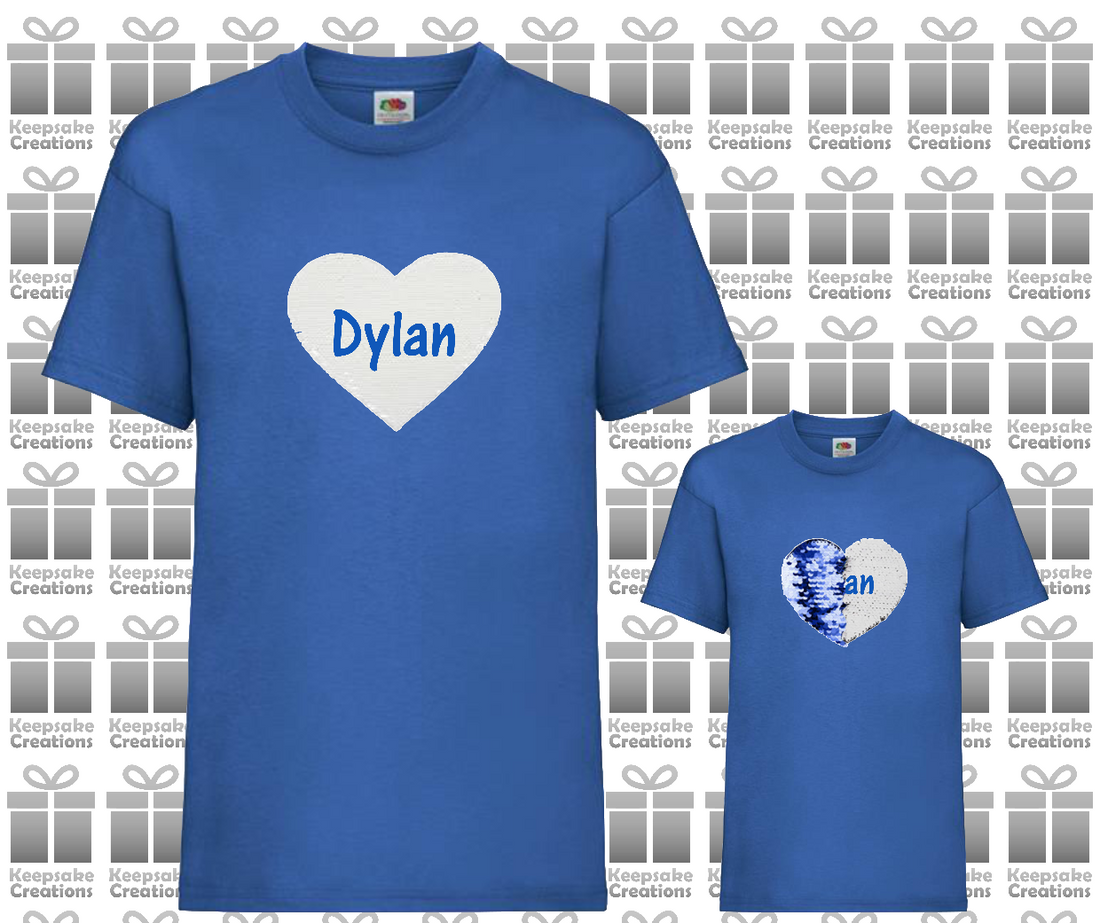 Personalised Unisex Standard Flip Sequin Heart T-shirt