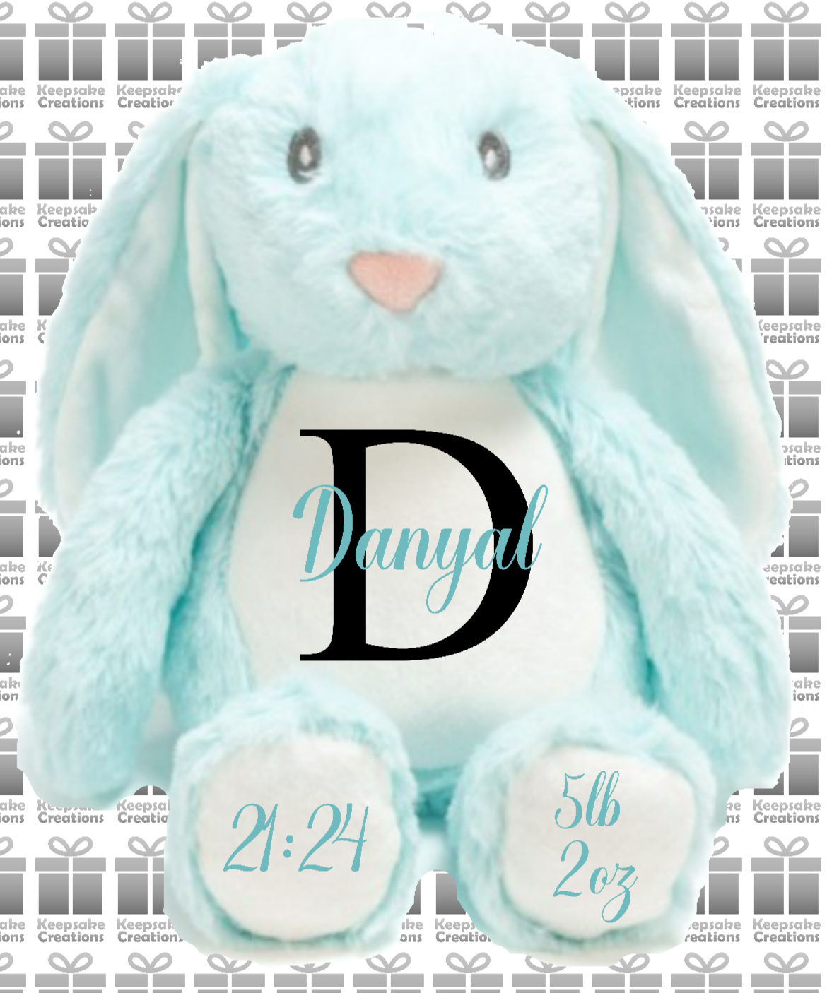 Personalised Monogram Islamic Baby Birth Plush Toys - Bunny Rabbit/Elephant