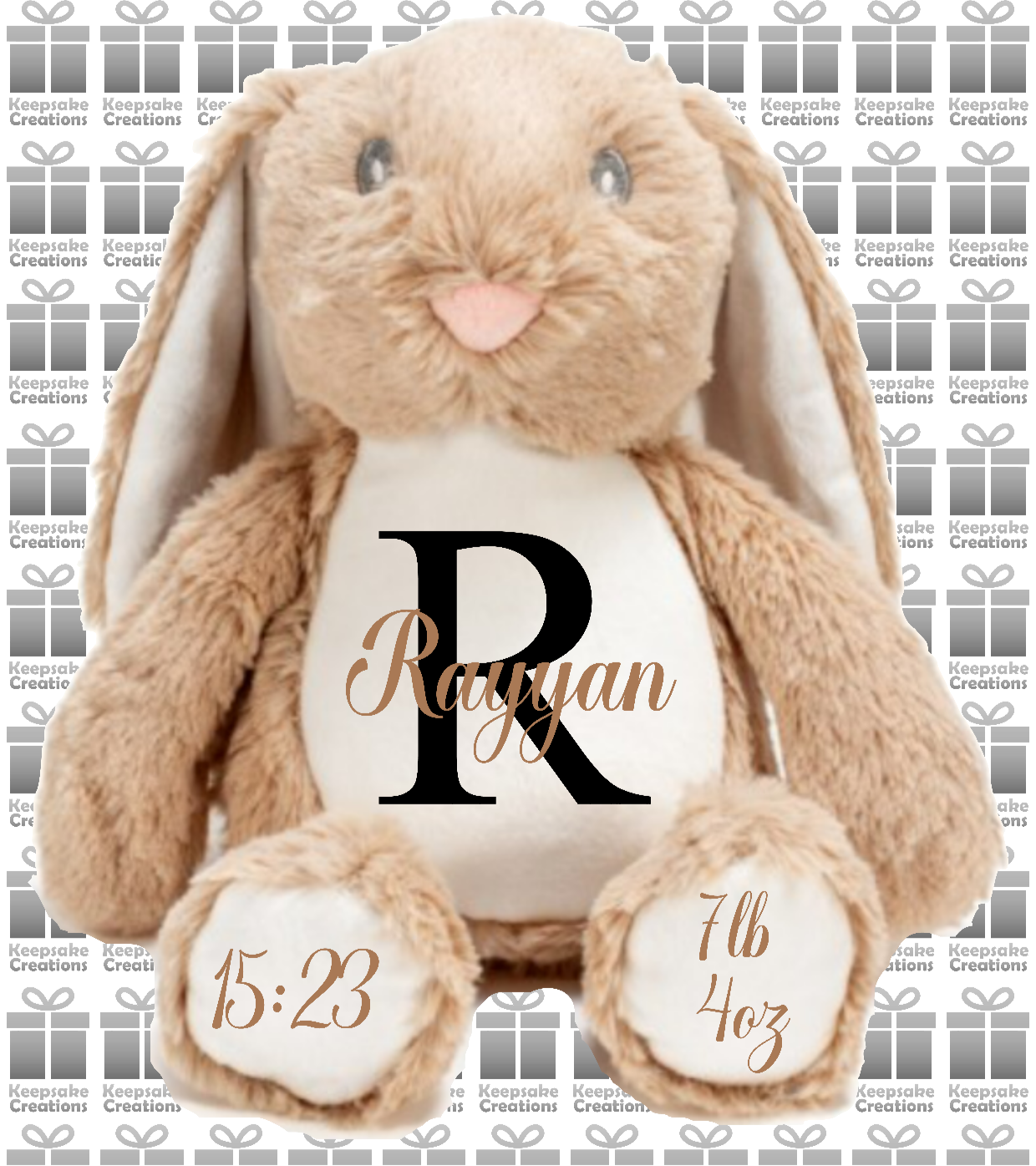 Personalised Monogram Islamic Baby Birth Plush Toys - Bunny Rabbit/Elephant