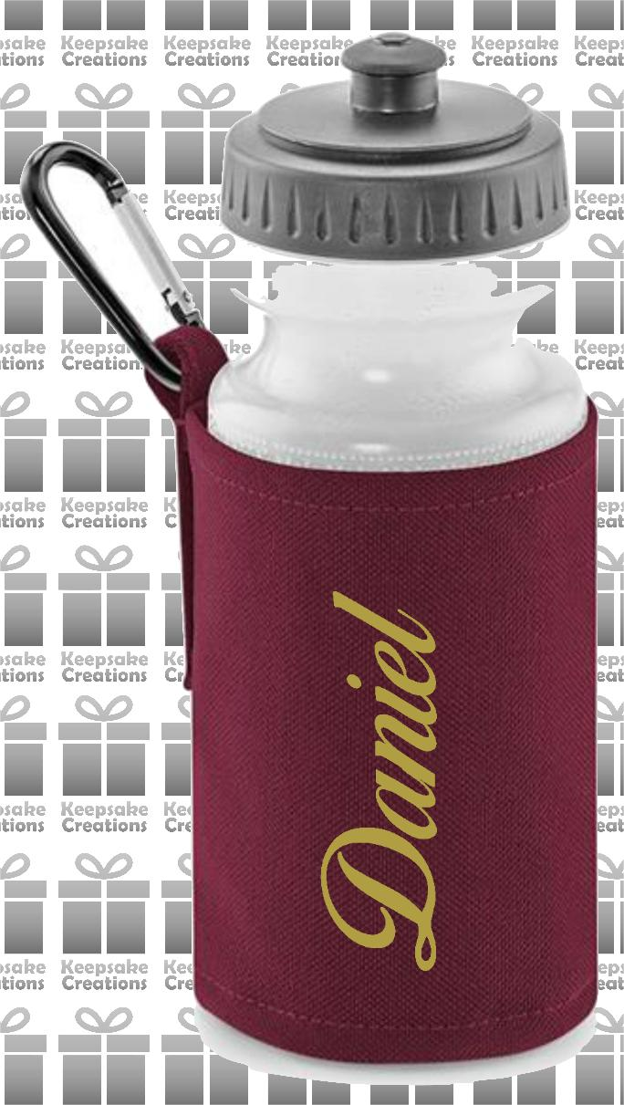 Personalised CURLY Design Reusable Water Bottle with Holder