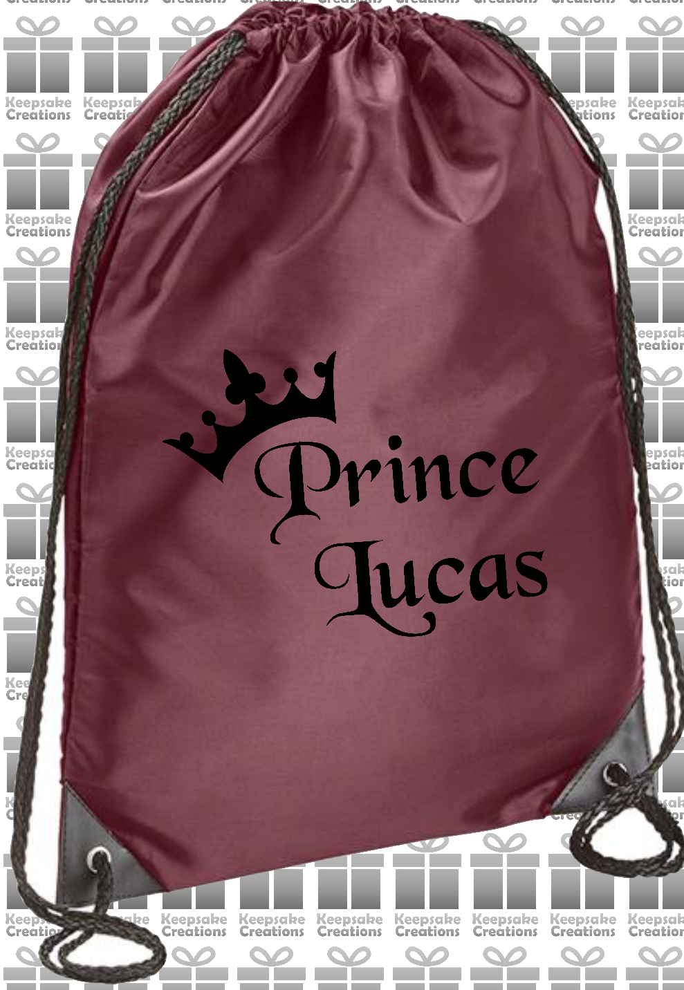 Personalised Prince Crown Design Drawstring Gym Bag