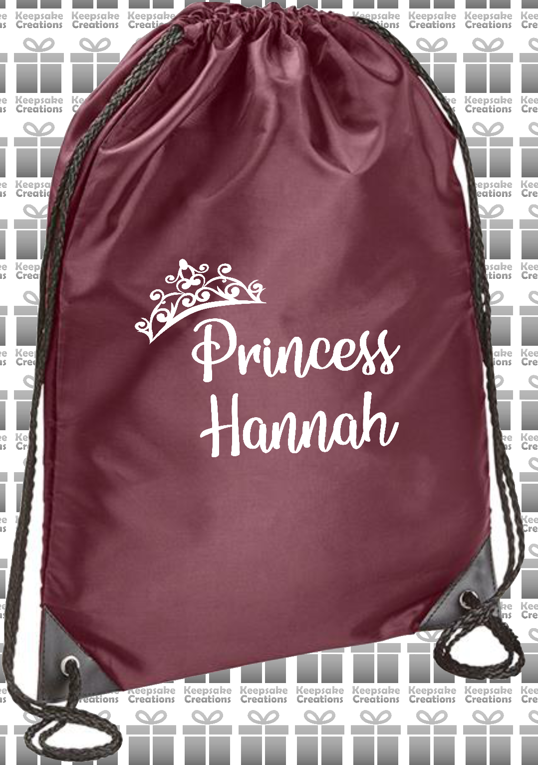 Personalised Princess Crown Design Drawstring Gym Bag