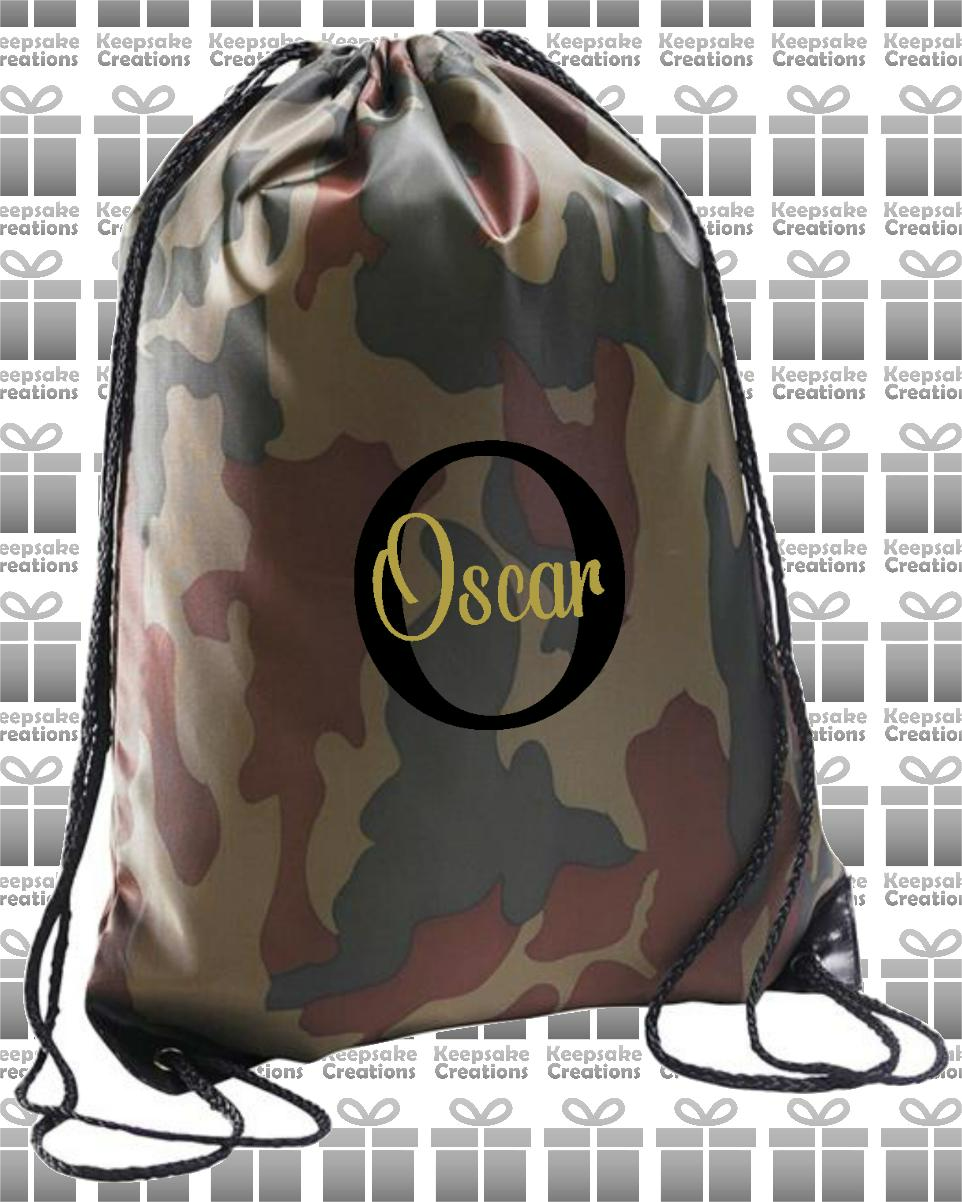 Personalised Monogram CURLY Design Drawstring Gym Bag