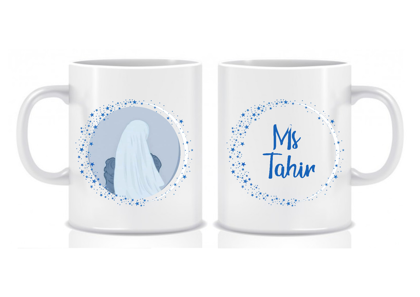Hijabi Teacher Mug Blue Starry Design, Custom Name/Message, Thank You Gift