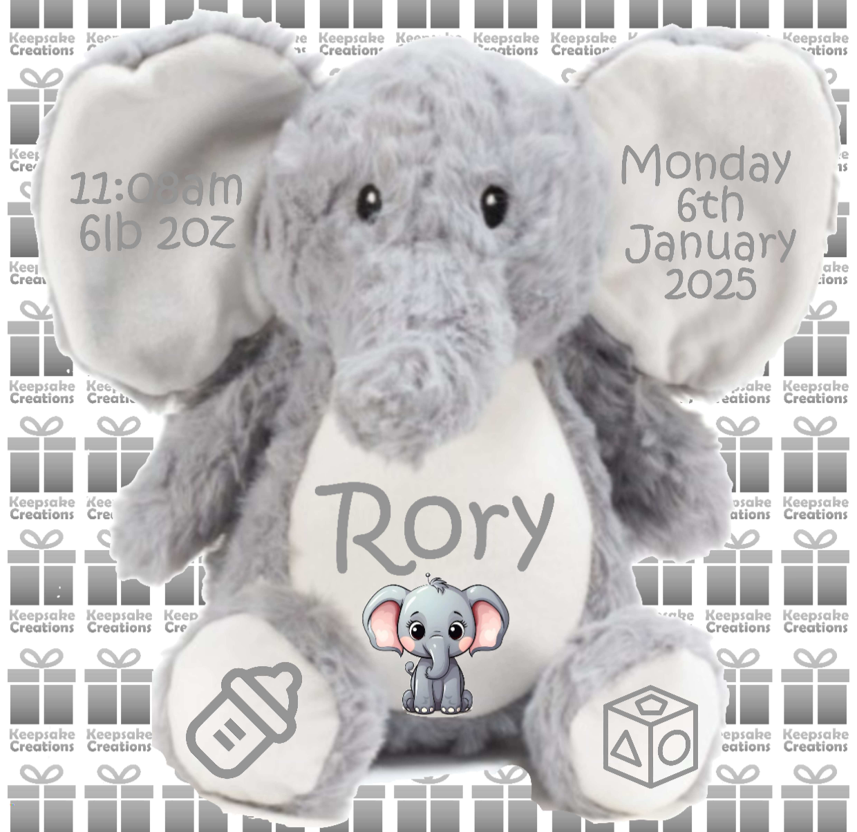 Personalised Baby Birth Plush Toys - Bunny Rabbit/Elephant