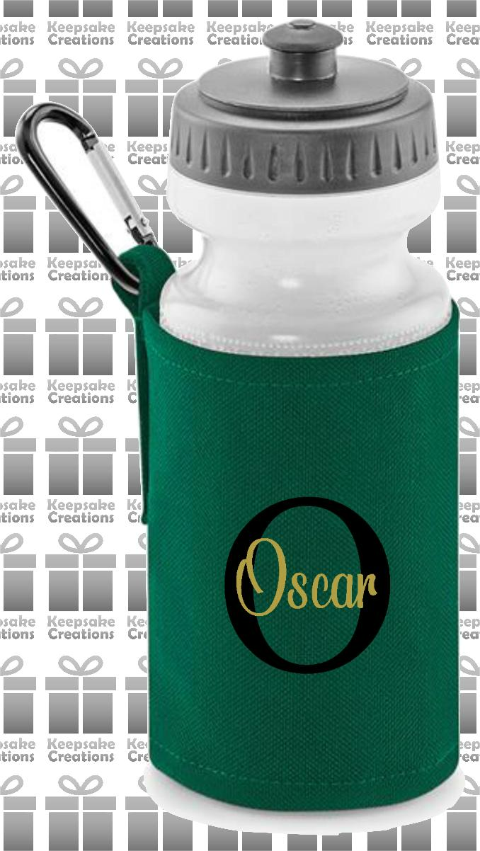 Personalised Monogram CURLY Design Reusable Water Bottle with Holder