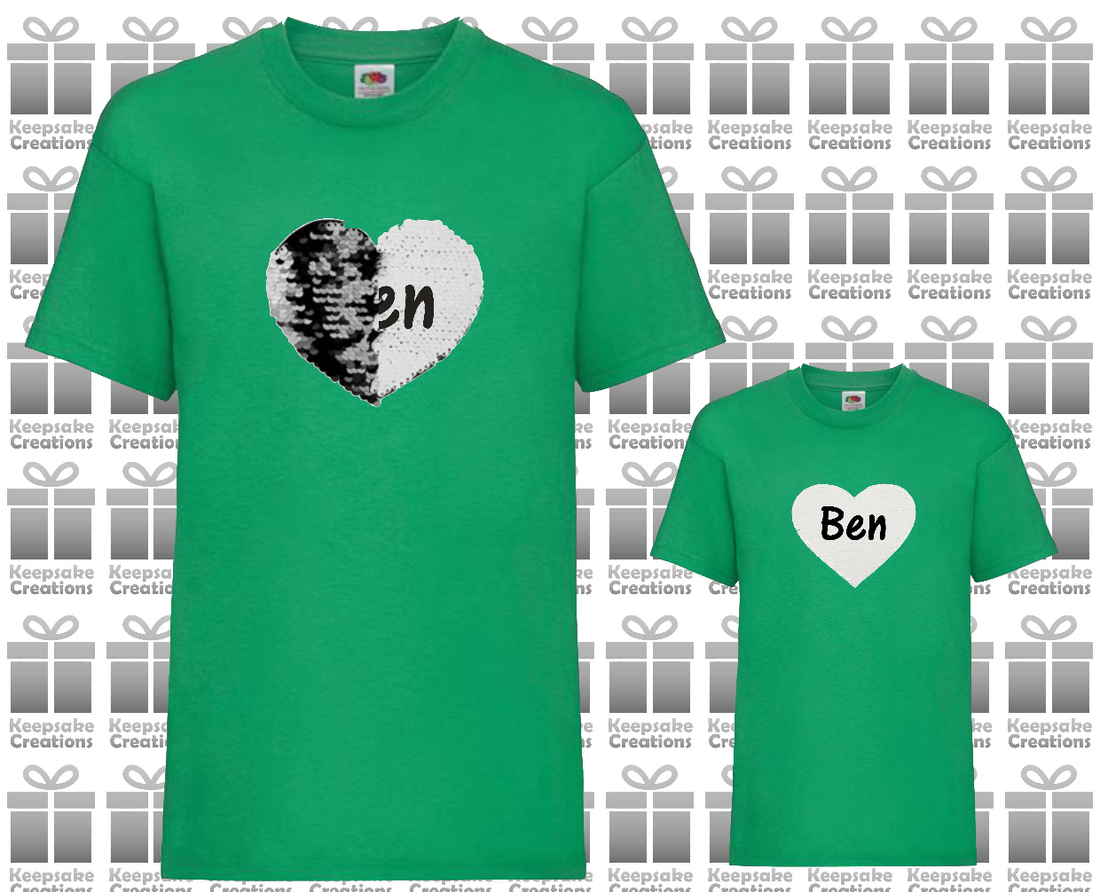 Personalised Unisex Standard Flip Sequin Heart T-shirt