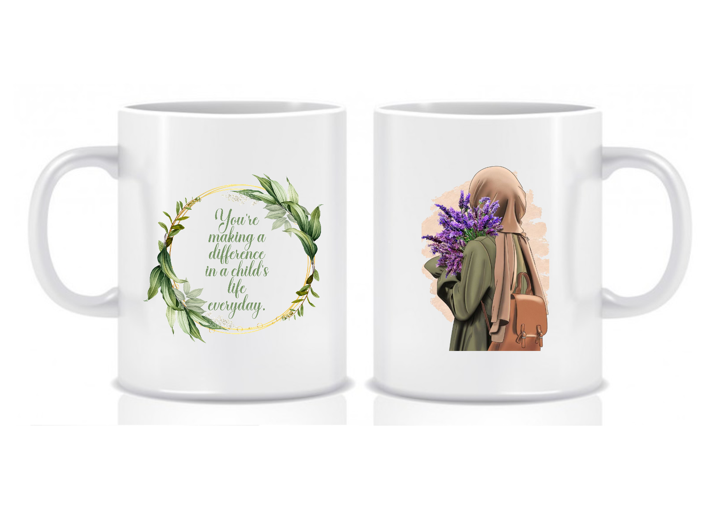 Hijabi Green Teacher Mug, Inspirational Quote, Thank You Gift for Teachers