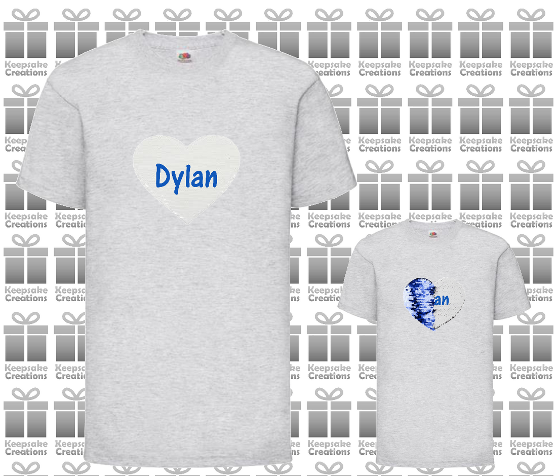Personalised Unisex Standard Flip Sequin Heart T-shirt