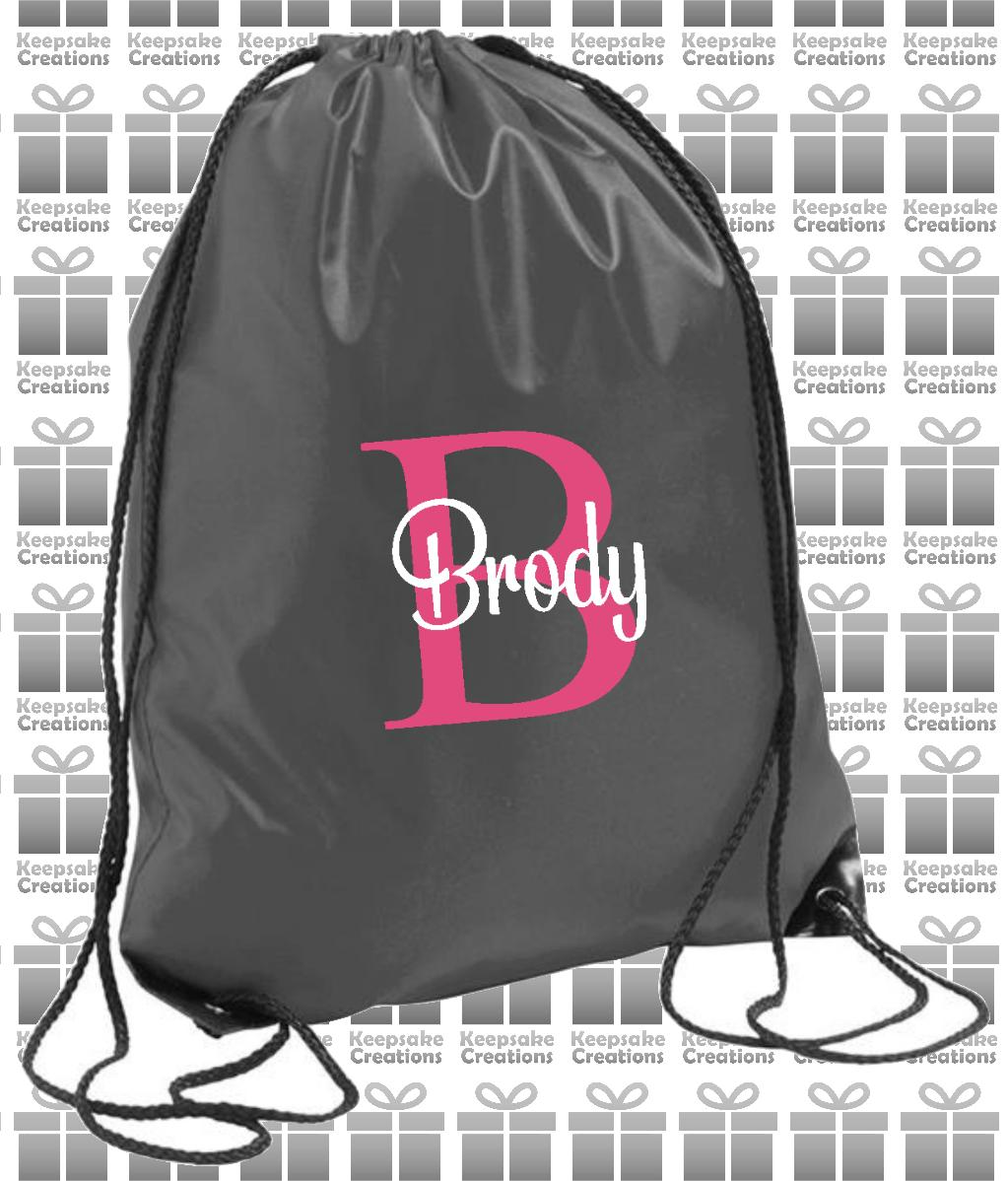 Personalised Monogram CURLY Design Drawstring Gym Bag