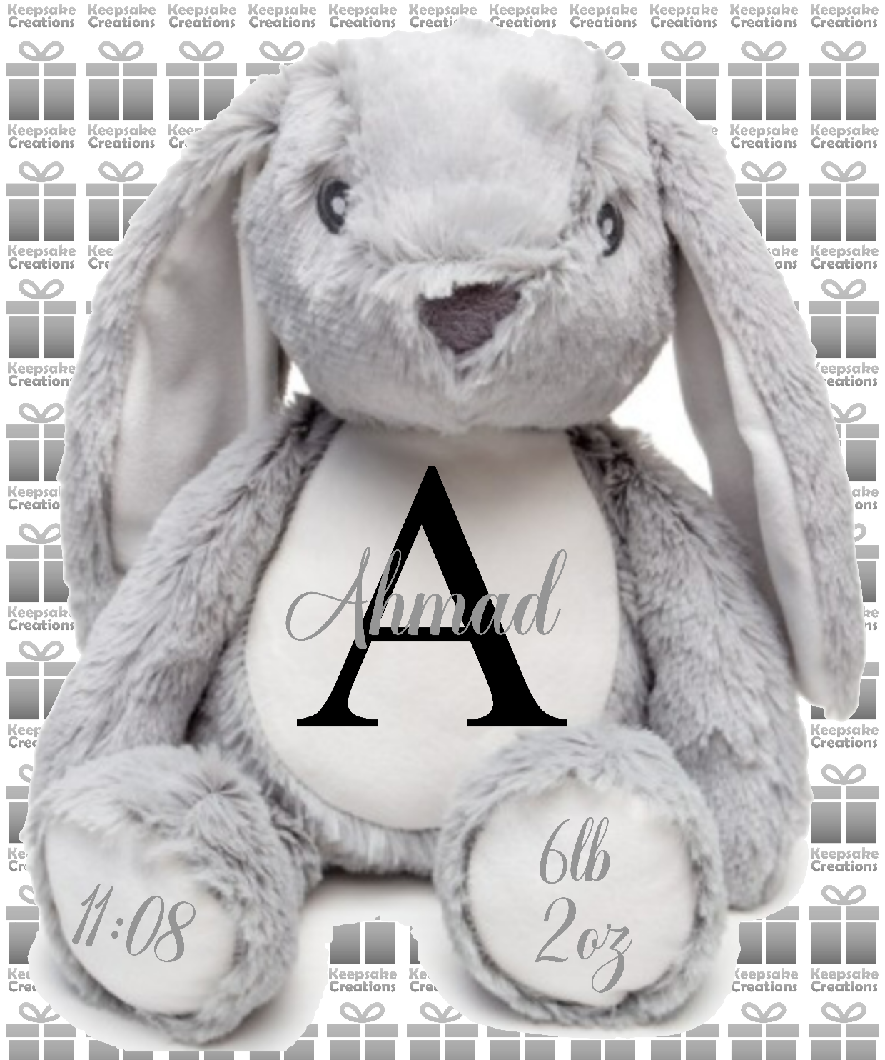 Personalised Monogram Islamic Baby Birth Plush Toys - Bunny Rabbit/Elephant