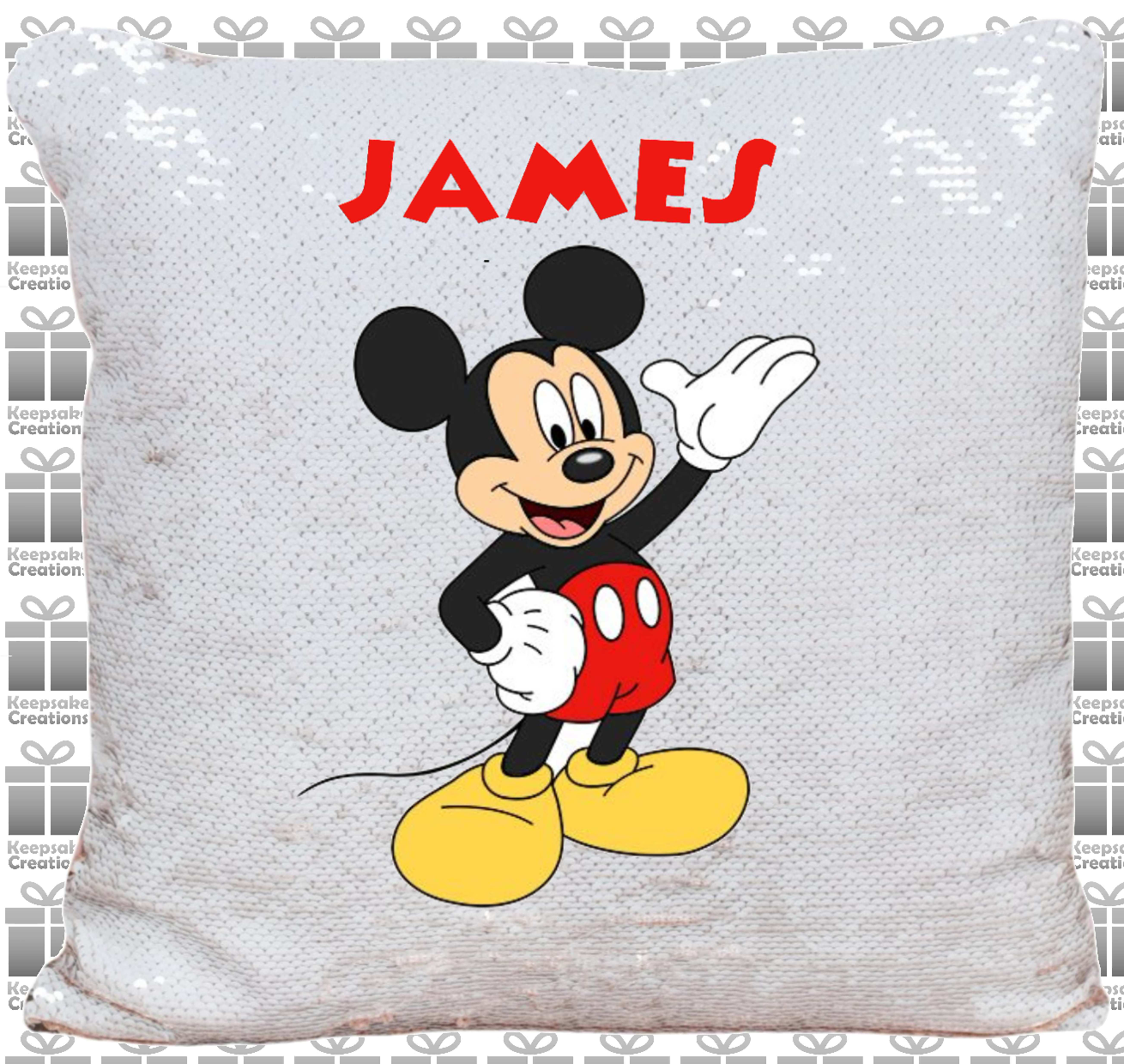 Personalised Mickey Mouse Standing Sequin Cushion