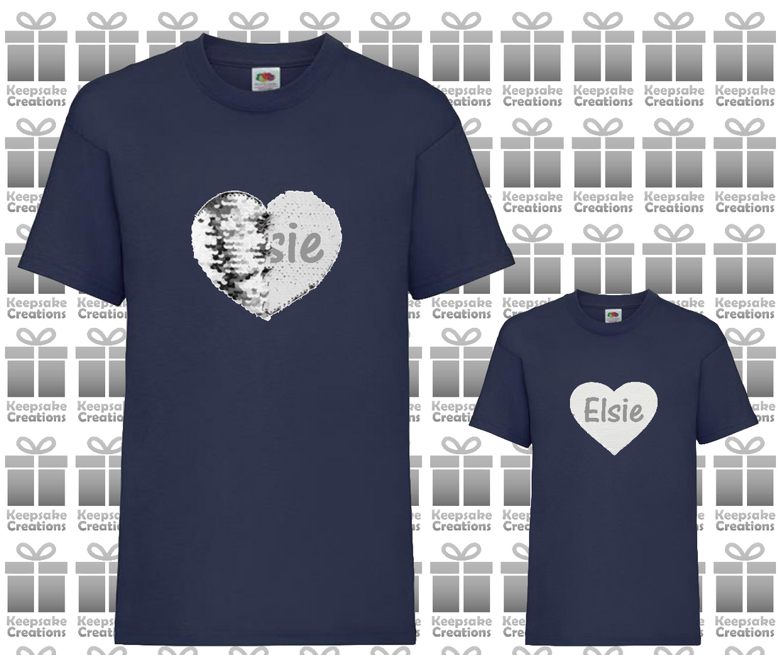 Personalised Unisex Standard Flip Sequin Heart T-shirt