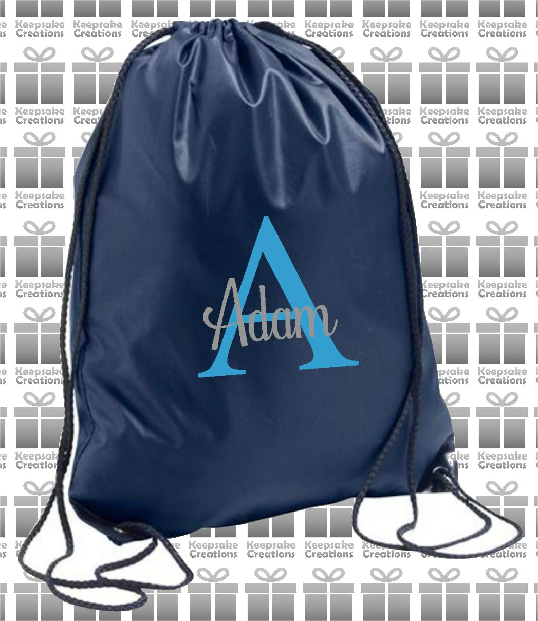 Personalised Monogram CURLY Design Drawstring Gym Bag