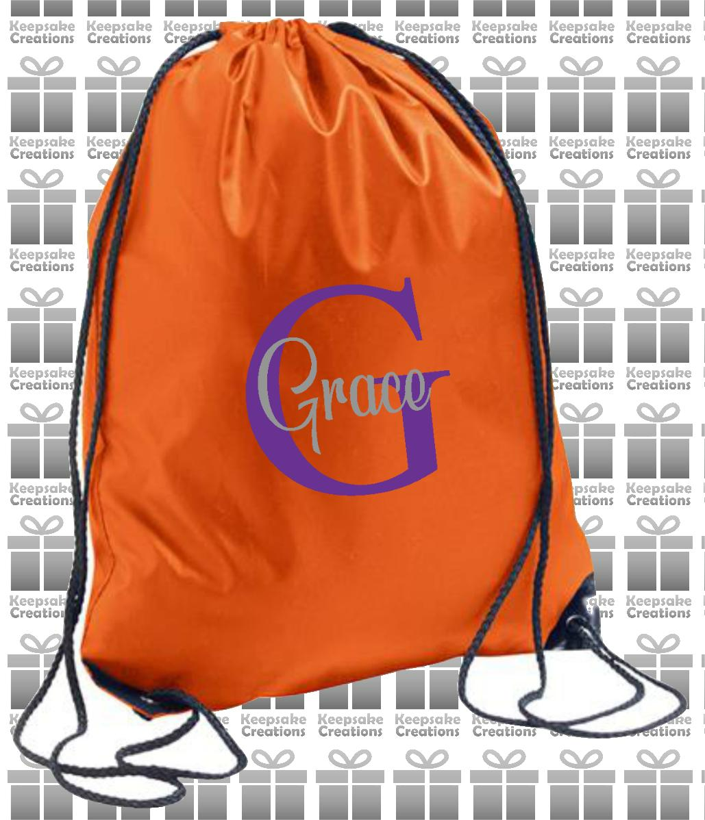 Personalised Monogram CURLY Design Drawstring Gym Bag