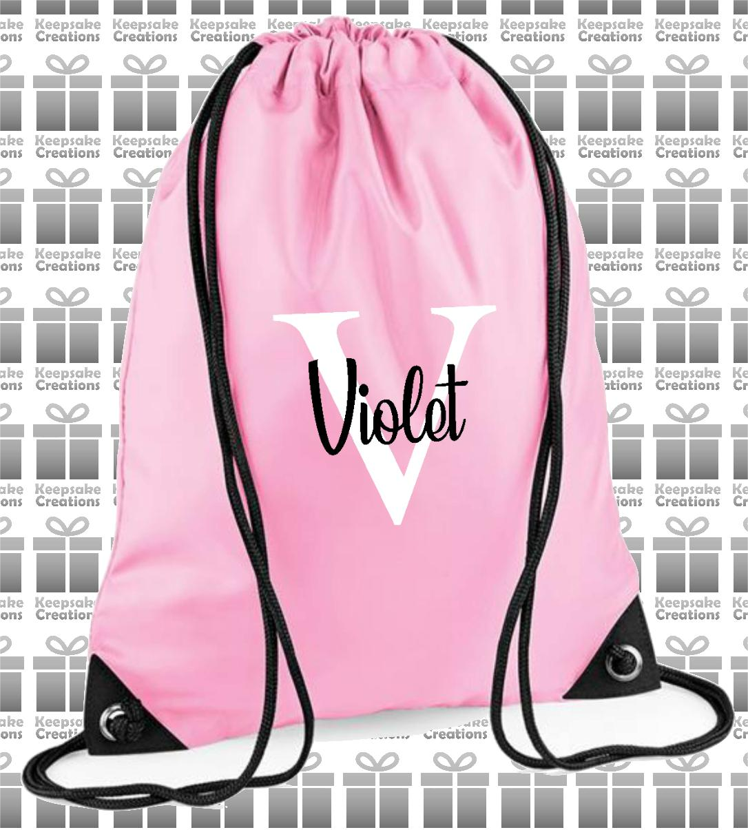 Personalised Monogram CURLY Design Drawstring Gym Bag