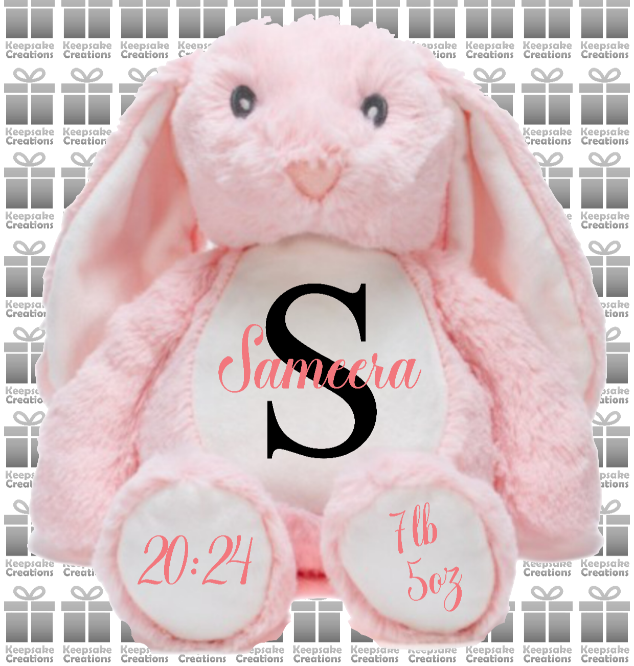 Personalised Monogram Islamic Baby Birth Plush Toys - Bunny Rabbit/Elephant
