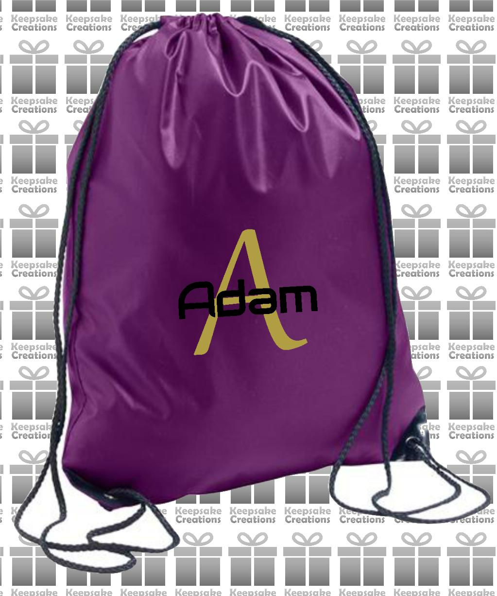Personalised Monogram STANDARD Design Drawstring Gym Bag