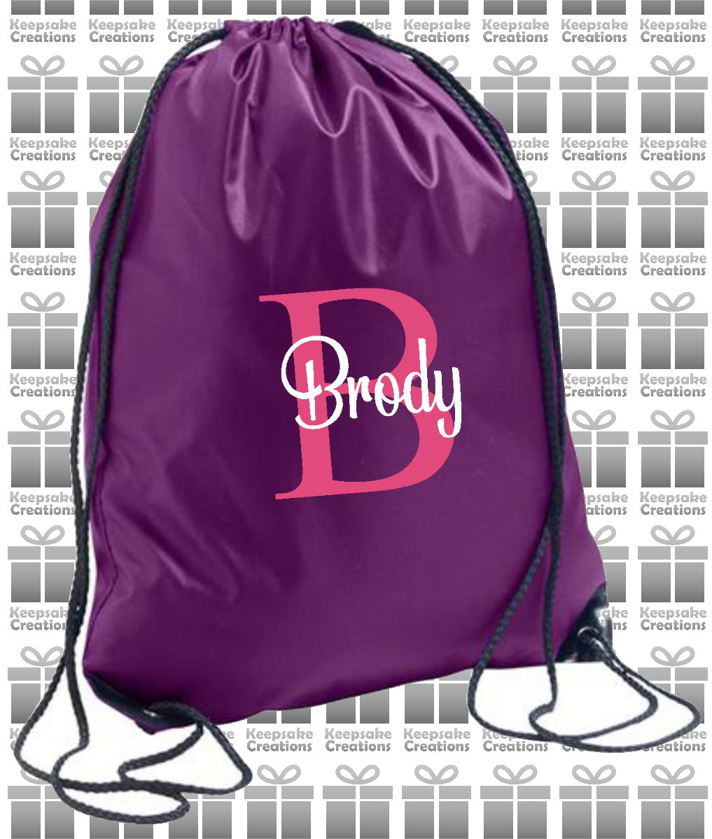 Personalised Monogram CURLY Design Drawstring Gym Bag