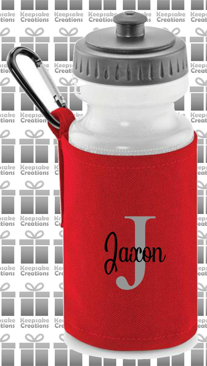 Personalised Monogram CURLY Design Reusable Water Bottle with Holder