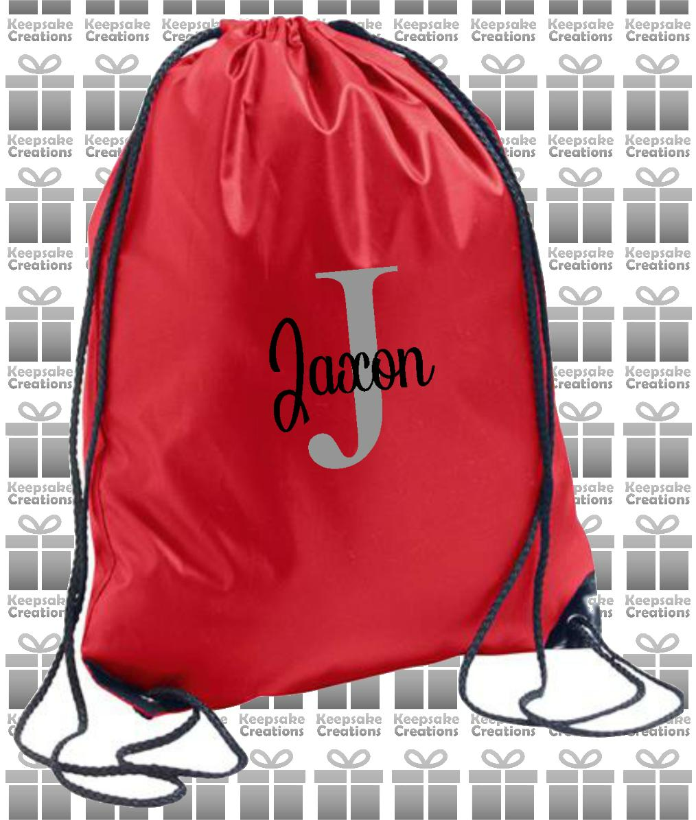 Personalised Monogram CURLY Design Drawstring Gym Bag
