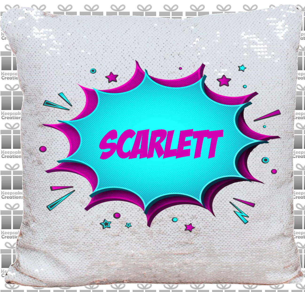 Personalised Comic Clipart Girls Sequin Cushion