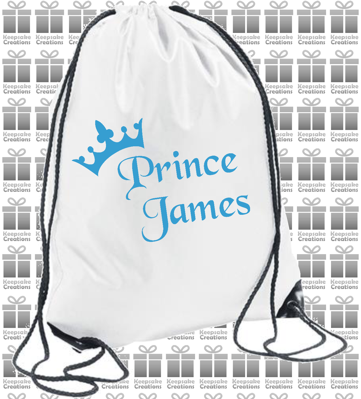 Personalised Prince Crown Design Drawstring Gym Bag