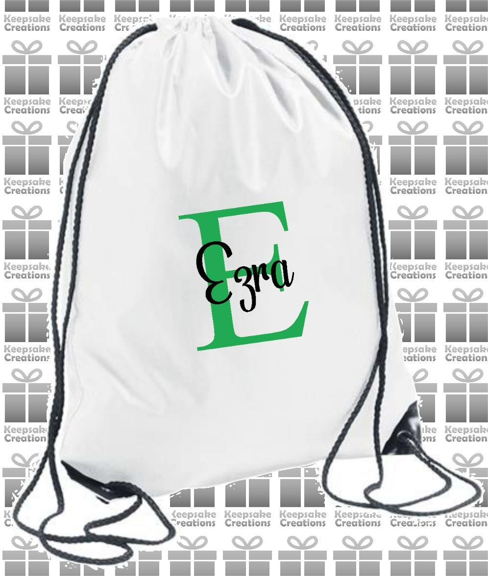 Personalised Monogram CURLY Design Drawstring Gym Bag