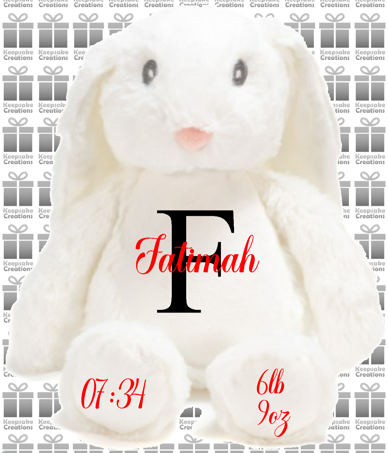 Personalised Monogram Islamic Baby Birth Plush Toys - Bunny Rabbit/Elephant