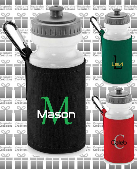 Personalised Monogram STANDARD Design Reusable Water Bottle with Holder