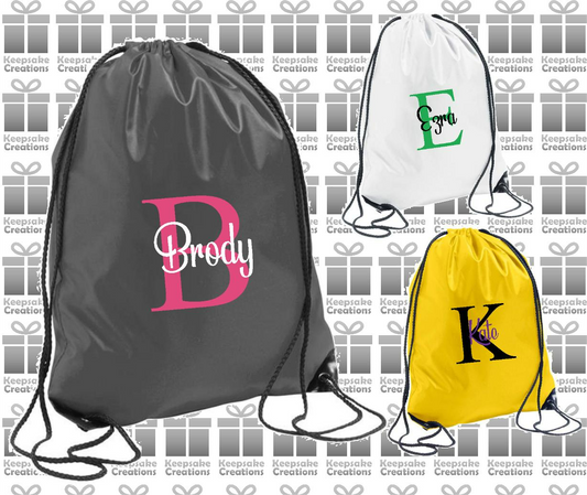 Personalised Monogram CURLY Design Drawstring Gym Bag