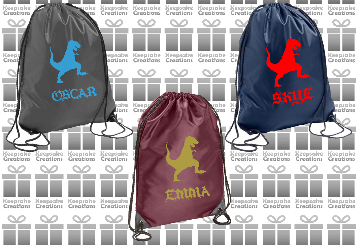 Personalised Dinosaur Design Drawstring Gym Bag