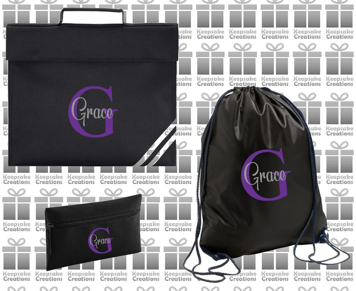 Personalised Monogram CURLY Design School Accessories Bundle #5