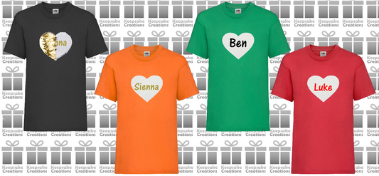 Personalised Kids Flip Sequin Heart T-shirt #BGOR