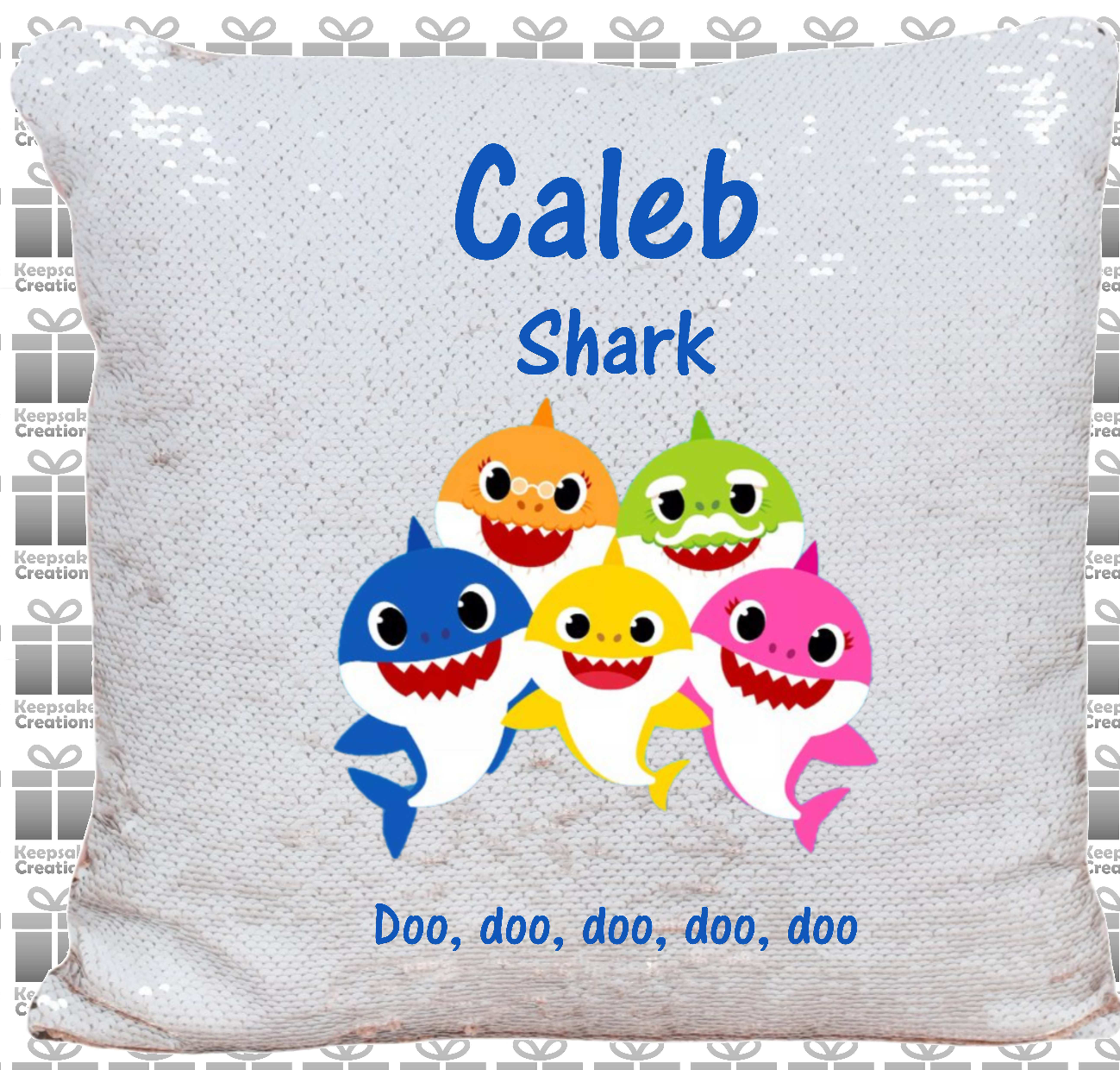 Personalised Baby Shark Do Do Do Boys Sequin Cushion