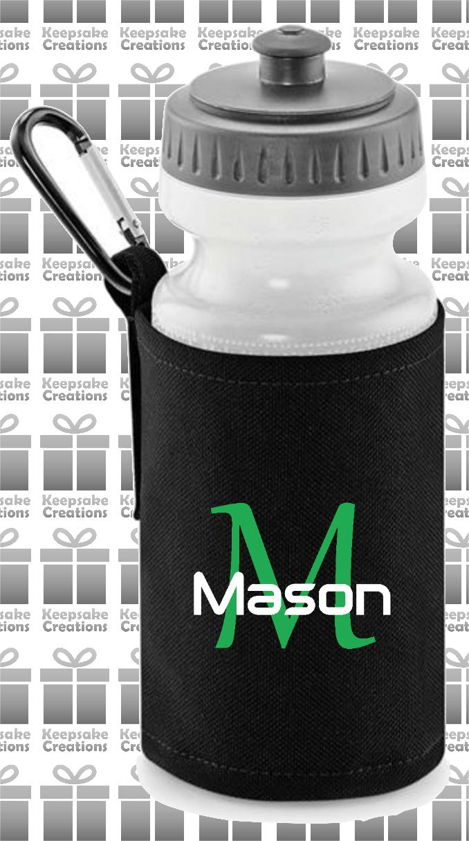 Personalised Monogram STANDARD Design Reusable Water Bottle with Holder