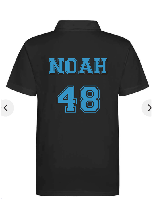 Personalised Kids Black Varsity Design Polo Shirt