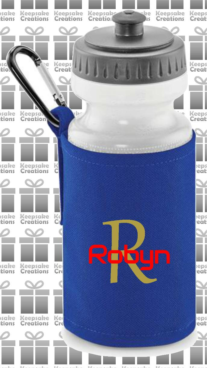 Personalised Monogram STANDARD Design Reusable Water Bottle with Holder