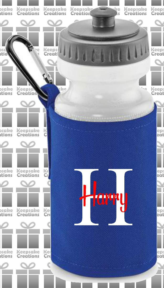 Personalised Monogram CURLY Design Reusable Water Bottle with Holder